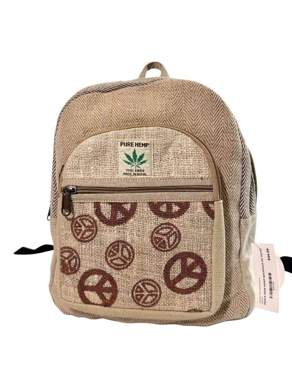 Boho Beige & Brown Peace Sign Backpack